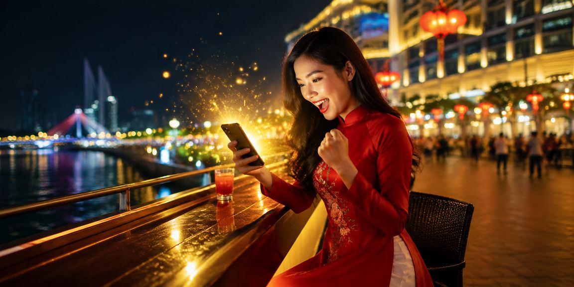 Người phụ nữ mặc áo dài tại Đà Nẵng đặt cược thể thao trên điện thoại