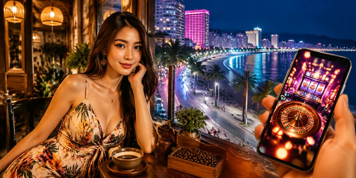Người chơi tại Nha Trang uống cà phê và theo dõi casino trực tuyến qua điện thoại